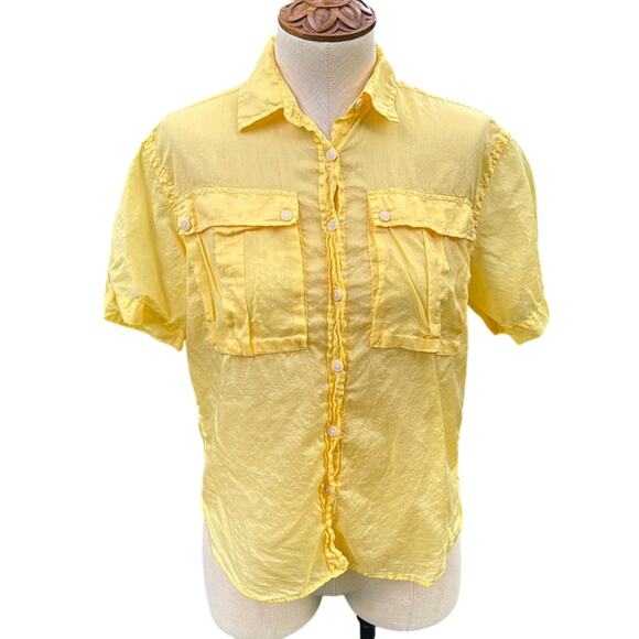 Dr. Martens Button Down Yellow Voile Sheer Shirt Women's Size Small - Picture 1 of 12